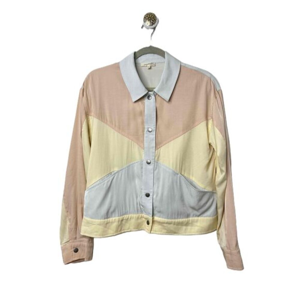 Mystree Jacket Womens Size Small Pastel Color-Block Button-Up Collared Jacket